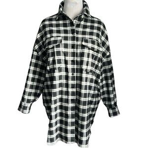 Zara Dress Women's Black Plaid Flannel Button Up Long Sleeve Shirt Dress XS/S